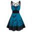 Halloween Bat Print Criss Cross High Waisted Cami Dress - BLUE 3XL