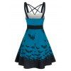 Halloween Bat Print Criss Cross High Waisted Cami Dress - BLUE 3XL