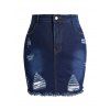 Mini Jupe Zippée Déchirée à Ourlet Effrangé en Denim avec Multi-Poches de Grande Taille - Bleu profond 2XL