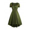 Robe Mi-Longue Haute Basse Croisée Plissée en Couleur Unie à Taille Plissée à Manche Courtes - Vert profond M