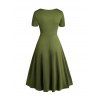 Robe Mi-Longue Haute Basse Croisée Plissée en Couleur Unie à Taille Plissée à Manche Courtes - Vert profond L