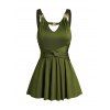 Cut Out Twist Front Bowknot Belt Tank Top Solid Color Rhinestone Detail Casual Tank Top - DEEP GREEN L
