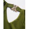 Cut Out Twist Front Bowknot Belt Tank Top Solid Color Rhinestone Detail Casual Tank Top - DEEP GREEN L