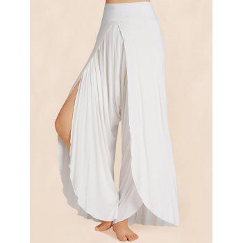 

Pure Color Overlap Harem Pants Elastic High Waist Casual Pants, White