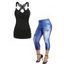 Plus Size Butterfly Lace O Ring Tank Top and Elastic Waist Capri Leggings Casual Outfit - multicolor A L