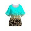 Plus Size & Curve T-shirt Leopard Print Batwing Sleeve Scoop Neck Casual Tee - GREEN 4X
