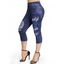 Legging Capri à Imprimé 3D Jean à Carreaux à Taille Elastique de Grande Taille - Bleu profond 1X