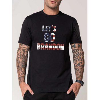 

Star And Stripe Slogan Print Patriotic T-shirt Short Sleeve Round Neck Graphic Tee, Black