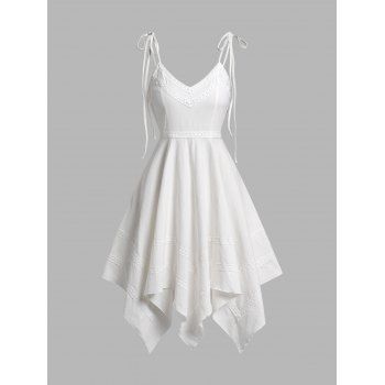 

Handkerchief Hem Tied Shoulder Dress Plain Color Sphighetti Strap Casual A Line Dress, White