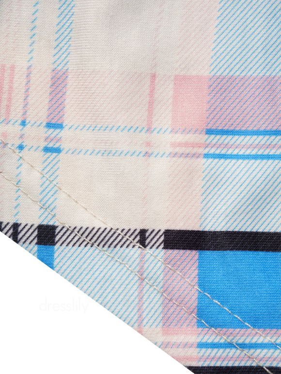 T-shirt Epaule Dénudée à Imprimé Carreaux Taille Haute à Ourlet Courbe à Volants - multicolor XL