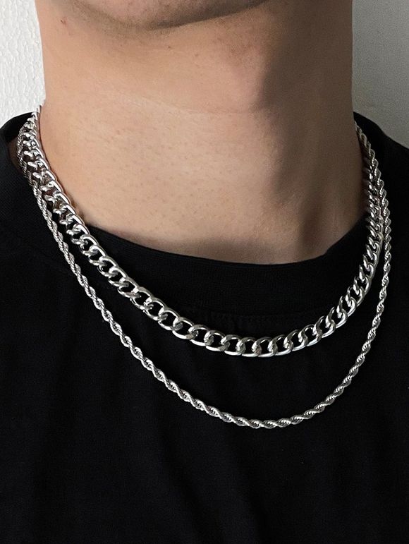 2 Pièces Ensemble de Colliers Chaîne Réglable Style Punk - Argent 