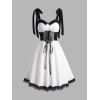 Robe Corset Ligne A en Blocs de Couleurs Gothique à Ourlet en Dentelle - Blanc S