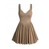 Mini Robe Trapèze sans Manches en Couleur Unie de Corset à Chevrons - café S