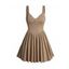 Mini Robe Trapèze sans Manches en Couleur Unie de Corset à Chevrons - café S