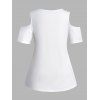 T-shirt Long Simple Panneau en Dentelle en Couleur Unie à Lacets Grande Taille - Blanc 1X