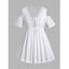 T-shirt Long Simple Panneau en Dentelle en Couleur Unie à Lacets Grande Taille - Blanc 5X