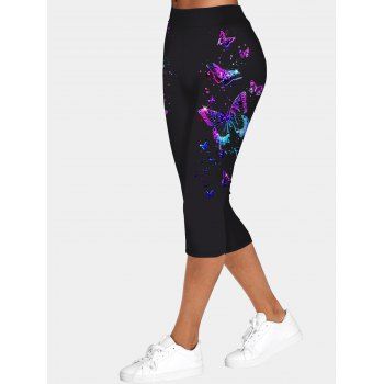 

Butterfly Print Casual Capri Leggings Elastic Waist Skinny Cropped Leggings, Black