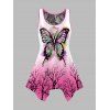 Débardeur Décontracté Asymétrique Contrasté à Imprimé Papillon et Forêt avec Passepoil - Rose clair XXL