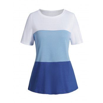 

Colorblock Casual T Shirt Round Neck Short Sleeve Tee, Blue