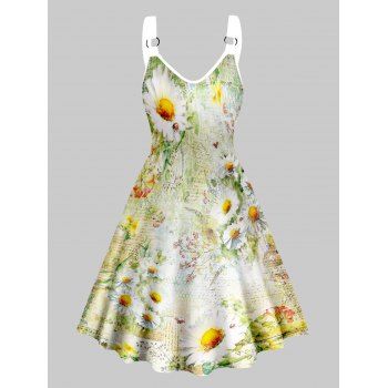 

Daisy Allover Print A Line Dress V Neck O Ring Strap Summer Dress, Yellow