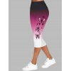 Legging Capri Moulant Ombré à Imprimé Papillon et Fleur à Taille Elastique - Rose clair XXL