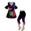 Plus Size & Curve Butterfly Print Cold Shoulder V Neck Casual T Shirt and Capri Legging Casual Outfit - BLACK L