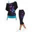 Ensemble de Legging Capri et Tops Longs Décontractés à Imprimé Papillon  à Col Oblique - multicolor S