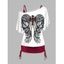 Ensemble de T-shirt à Imprimé Ailes Croisées à Col Oblique et de Camisole Cintrée Deux Pièces - Rouge foncé XXL
