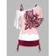 Flower Skull Butterfly Print Skew Collar T-shirt And Cinched V Neck Spaghetti Strap Camisole Two Piece Set - DEEP RED L