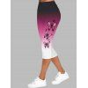 Flower Psychedelic Butterfly Print Cinched Ruched Spaghetti Strap Tops and Ombre Capri Leggings Casual Outfit - multicolor S