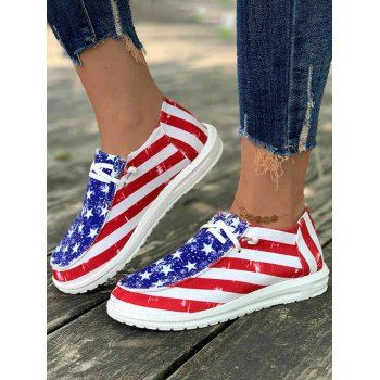 

Star and Striped Print Lace Up Casual Shoes, Multicolor a