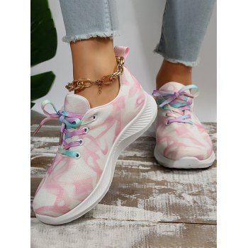 

Abstract Print Breathable Lace Up Casual Shoes, Pink