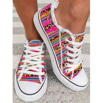 

Colorful Striped Print Y2K Aesthetics Streetwear Frayed Casual Shoes, Multicolor a