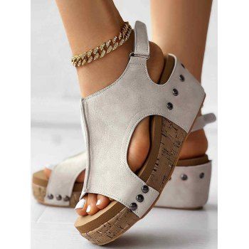 

Topstitching Peep Toe Casual Waterproof Wedge Sandals, Apricot