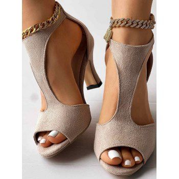 

Peep Toe Heel T Strap Suede Sandals, Apricot