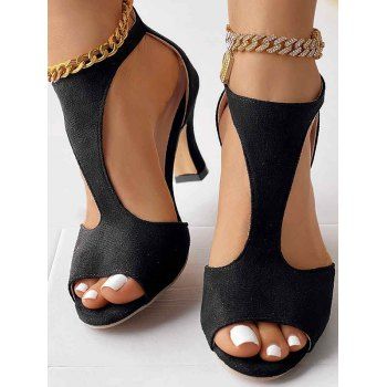 

Peep Toe Heel T Strap Suede Sandals, Black