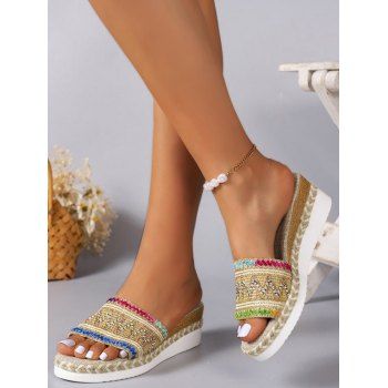 

Wedge Heel Hemp Espadrilles Casual Beach Vacation Slippers, Multicolor a