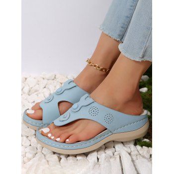 

Hollow Out Topstitching Outdoor Casual Wedge Flip Flops, Blue