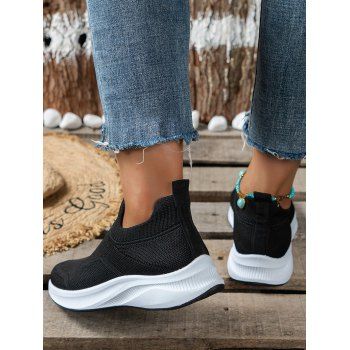 

Plain Color Breathable Slip On Sports Style Casual Shoes, Black