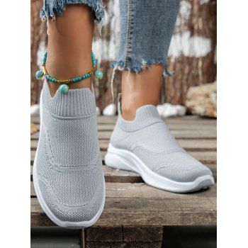 

Plain Color Breathable Slip On Sports Style Casual Shoes, Gray