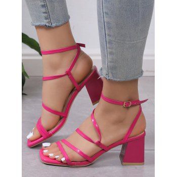

Buckle Square Toe Chunky Heel Casual Strappy Sandals, Rose red