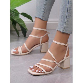 

Buckle Square Toe Chunky Heel Casual Strappy Sandals, Beige