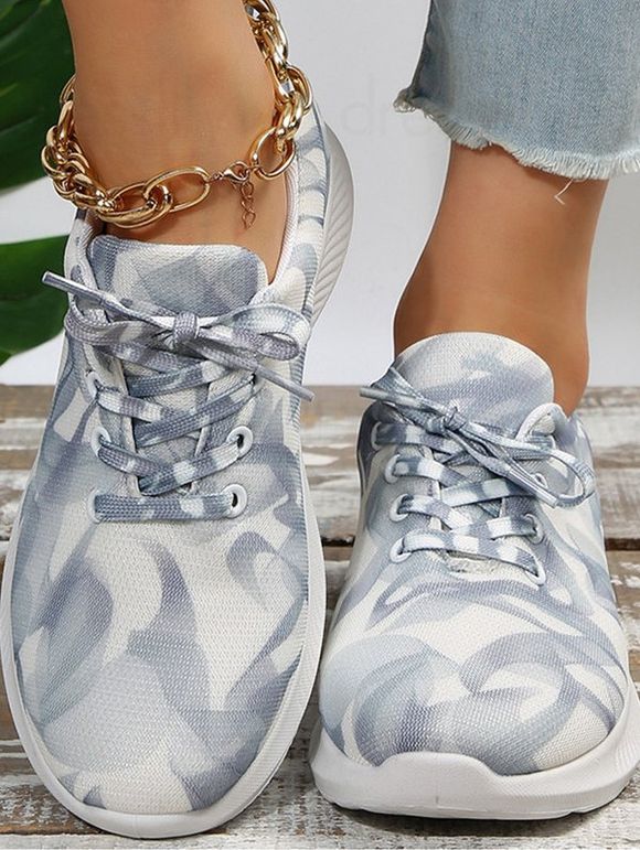 Abstract Print Breathable Lace Up Casual Shoes - Gris EU 41