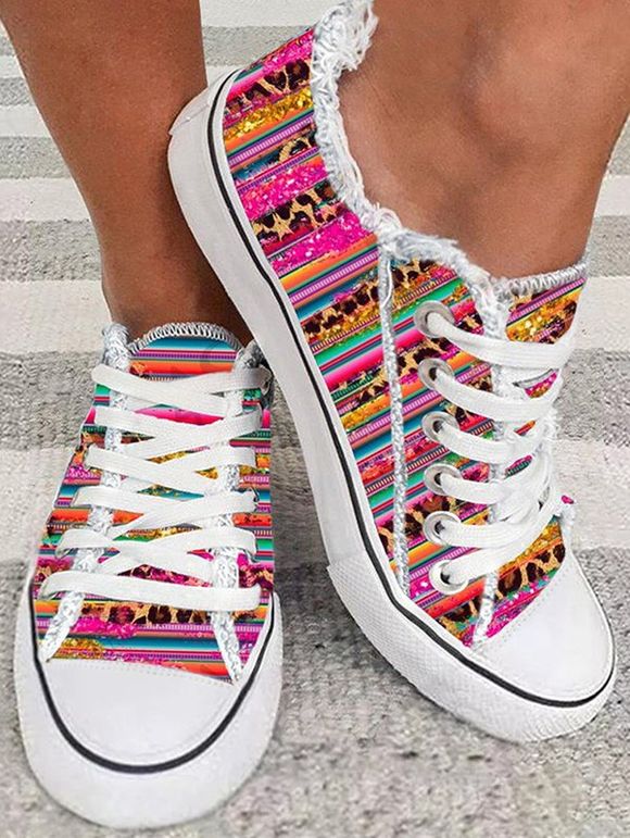 Colorful Striped Print Y2K Aesthetics Streetwear Frayed Casual Shoes - multicolor A EU 41