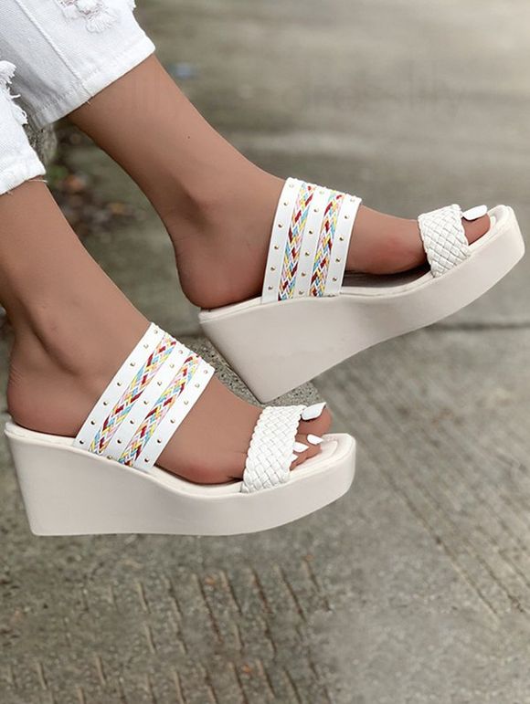 Square Toe Slip On Casual Outdoor Wedge Slippers - Blanc EU 37