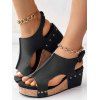 Topstitching Peep Toe Casual Waterproof Wedge Sandals - Noir EU 40