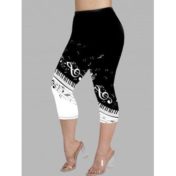 

Plus Size Music Note Print Capri Leggings Colorblock Cropped Casual Leggings, Multicolor a