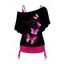 Ensemble de T-shirt à Imprimé Lettre et Papillon à Epaule Oblique et Débardeur Plissée de Grande Taille - Rose clair 1X