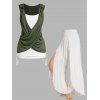 Ensemble de Pantalon Harem Sarouel Superposé et Débardeur Décontracté Croisé en Blocs de Couleurs à Volants - multicolor S