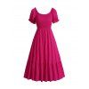 Robe Mi-longue Smockée Volantée à Manches Bouffantes Multiusage - Rouge M